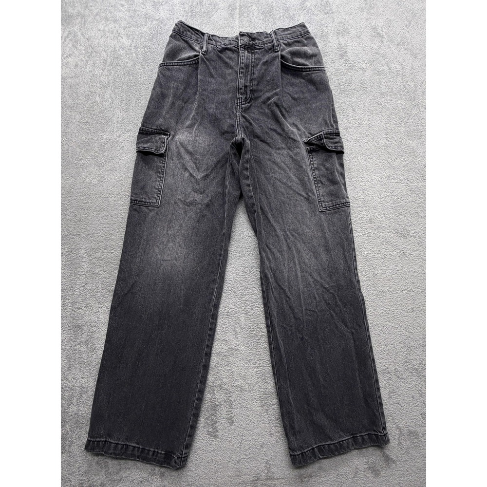 Forever 21 Jeans Women Measured 28x30 Gray Straight Cargo Denim Pants Drawstring